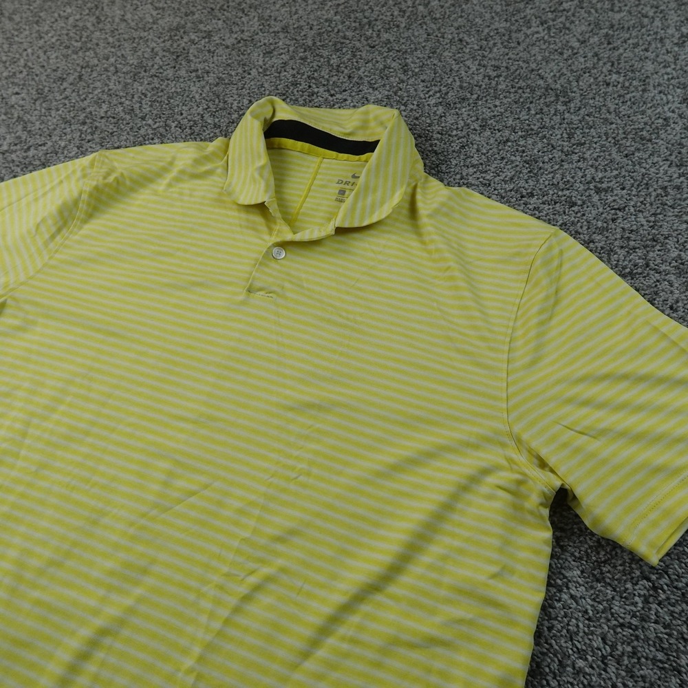 Nike Polo Shirt Mens M Yellow Stripe Tiger Woods Dri Fit Golf Performance Preppy